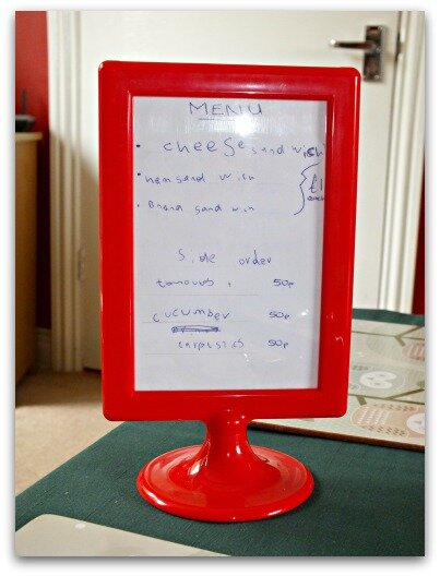 Cafe pretend play menu