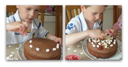 Decorating a chocolate cake