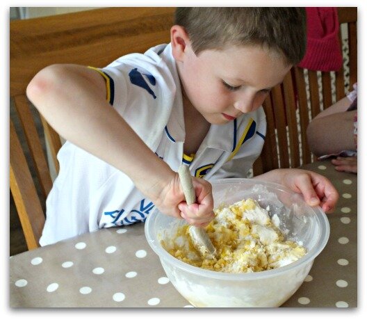 Mixing a cake